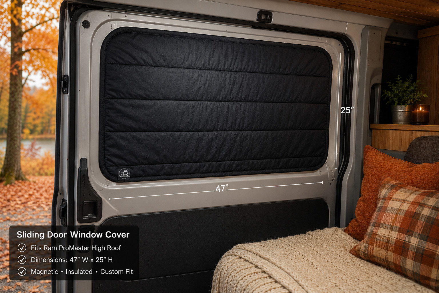 Ram Promaster Premium ThisVanLife Insulated Sliding Door Window Cover Magnetic