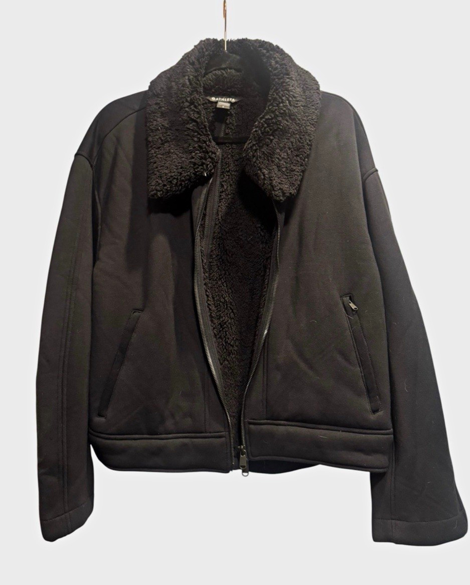 Athleta Westbound Sherpa Jacket Women\'s L Black Full Zip Pockets