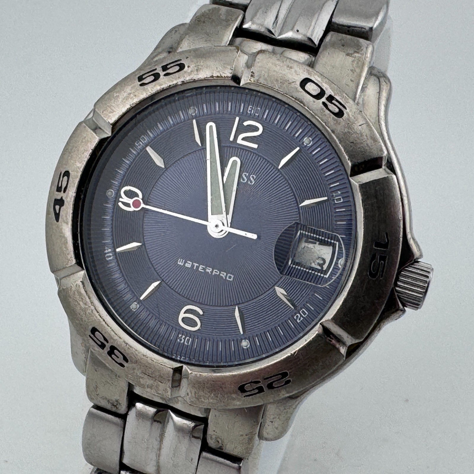 Guess Quartz Watch Men 100m Silver Blue Date Rotating Bezel Analog New Batter 7\