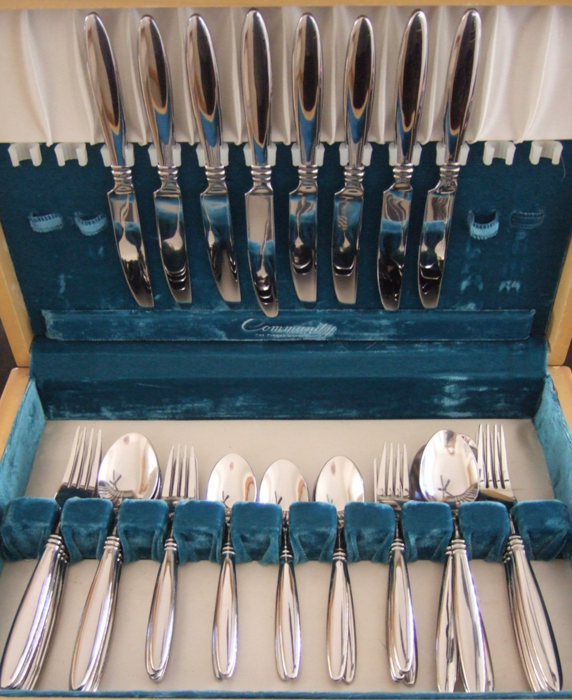 HTF 39 Pc HAMPTON SILVERSMITHS HSV74 GLOSSY 3 Bands STAINLESS FLATWARE SET HTF 39 Pc HAMPTON SILVERSMITHS HSV74 GLOSSY 3 Bands STAINLESS FLATWARE SET