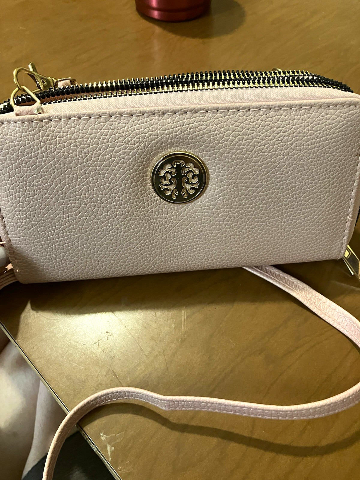 Tory Burch Women’s Pink Solid Wristlet Wallet, Zip Closure, Logo, Card Slots