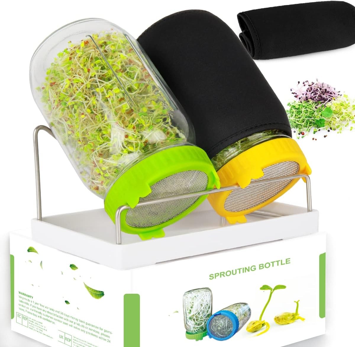 Kitmiido Seed Sprouting Kit, 2 Large Wide Mouth Mason Jars with Sprout Lids Kitmiido Seed Sprouting Kit, 2 Large Wide Mouth Mason Jars with Sprout Lids