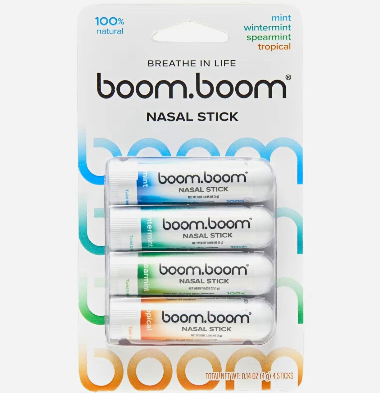 boom.boom Nasal Stick 4-Pack 0.14 oz 100% Natural Mint Variety Scents boom.boom Nasal Stick 4-Pack 0.14 oz 100% Natural Mint Variety Scents