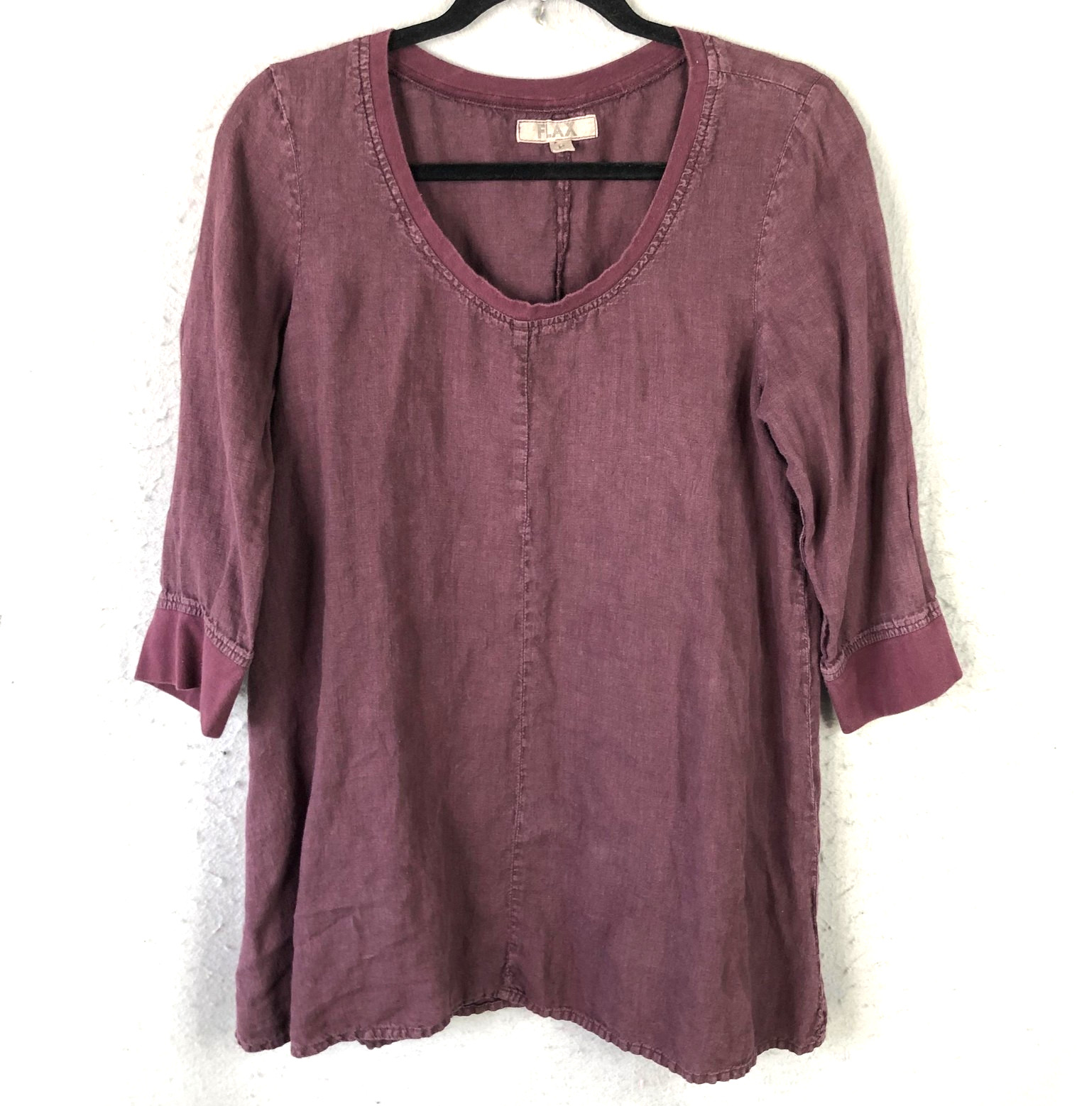 Flax Top Women P Purple Linen Lagenlook Boho Beachy Airy Minimalist Cruise Vacay