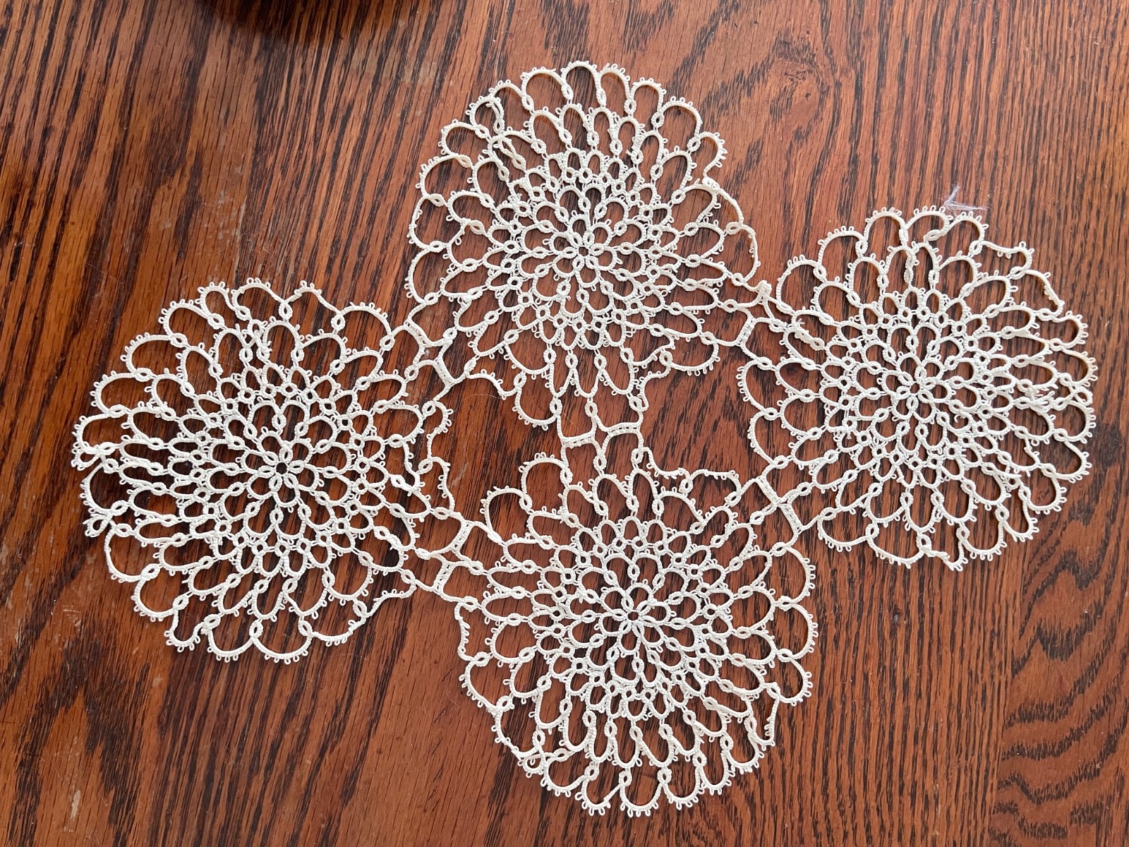 Vintage Hand Tatted Lace Floral Panel | Intricate Handmade Needle Tatting