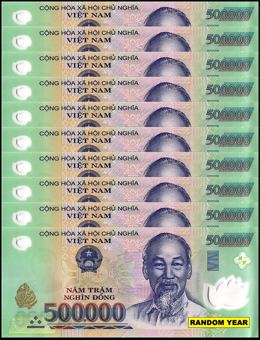 10 x Vietnam 500,000 Dong VND Banknote, UNC, Polymer USA SELLER  COA