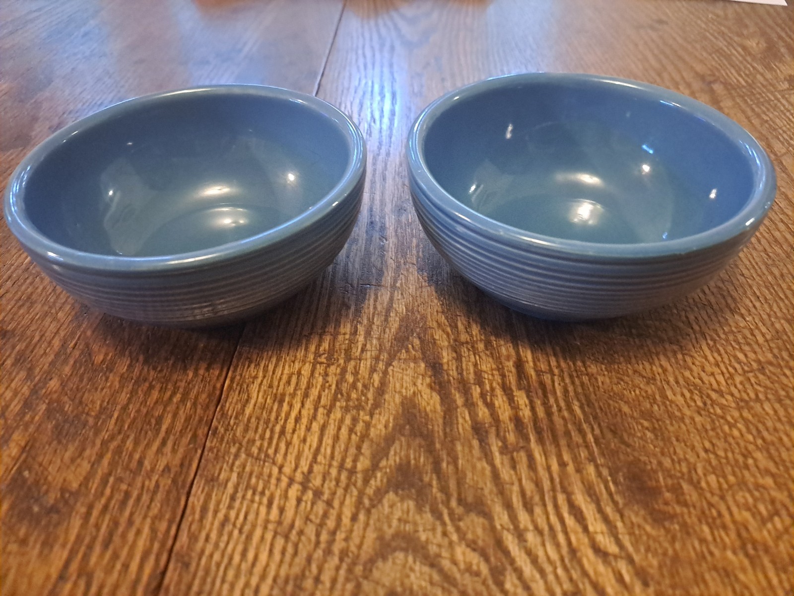2 Vintage 1940s McCoy Pottery #641 Blue Ringware Ribbed Bowls 5\