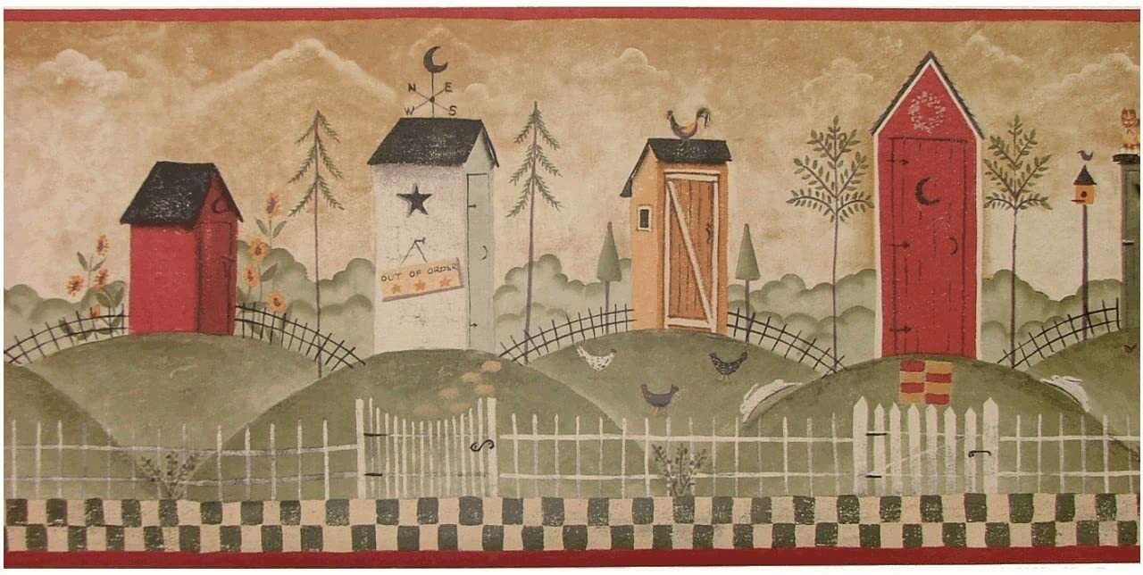 Primitive Rustic Country Outhouse Bath Wallpaper Wall Border  Crafts Lodge Cabin