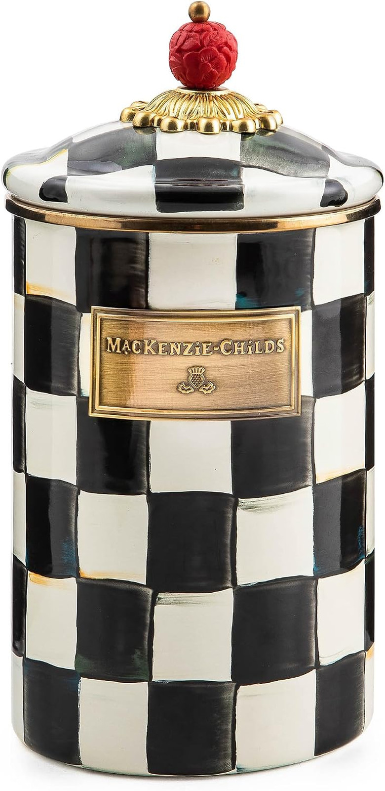 MACKENZIE-CHILDS Enamel Canister, Large, Black-and-White Courtly Check MACKENZIE-CHILDS Enamel Canister, Large, Black-and-White Courtly Check