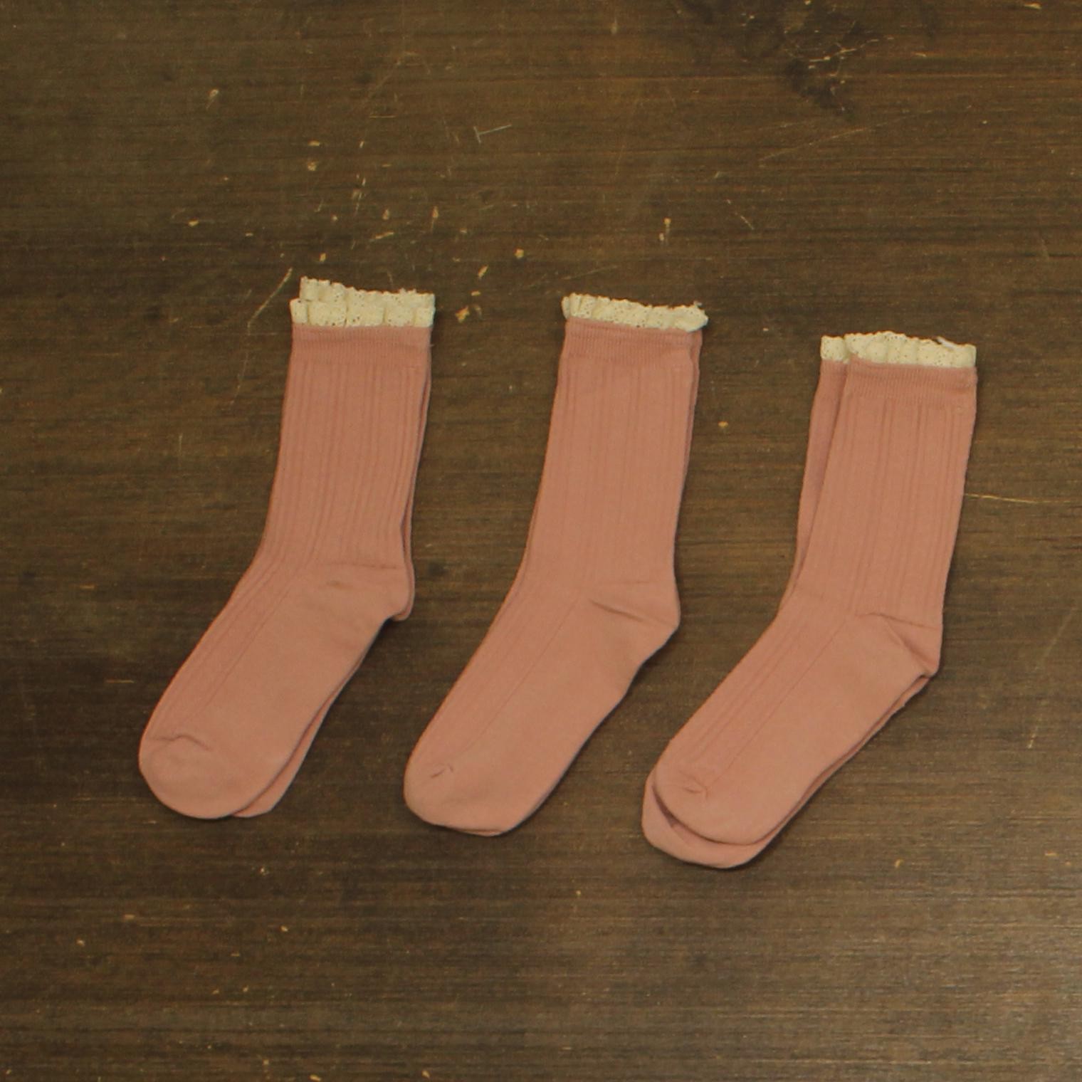 anna-Kaci Womens 3 Pairs Knit Socks with Ribbed Texture Lace 1005693247 Pink
