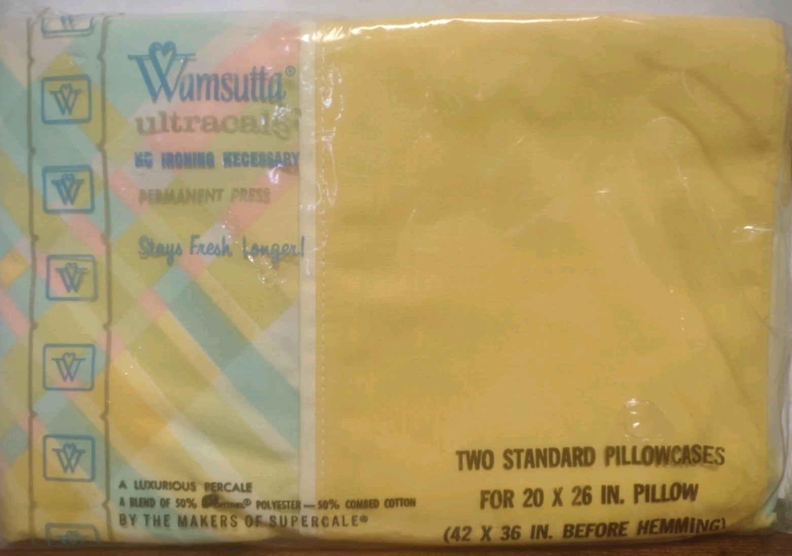 Vtg NIP Wamsutta 70s Pillowcases Yellow Plaid Madras Ultracale Standard