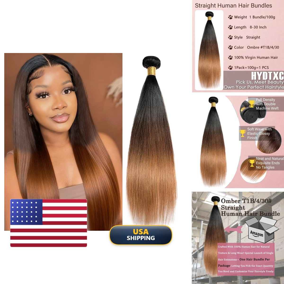 Hydtxc 10 Inch T1B/4/30# Brazilian Straight Virgin Human Hair Bundle Hydtxc 10 Inch T1B/4/30# Brazilian Straight Virgin Human Hair Bundle