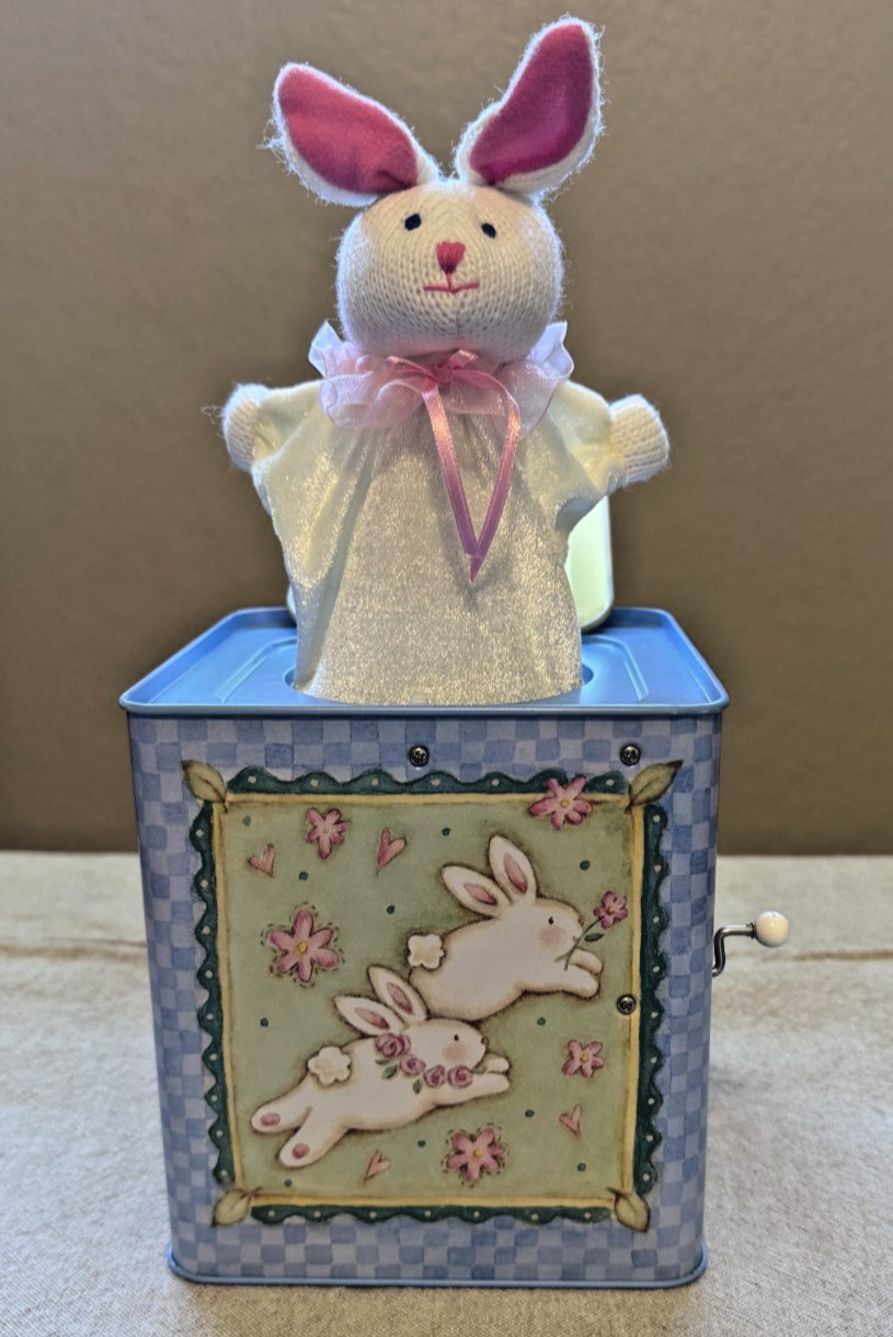 Vintage Russ Berrie Easter Bunny Jack in the Box with Plush Puppet