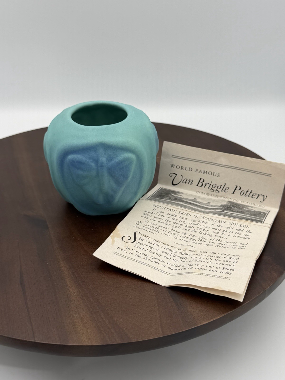 Van Briggle Art Pottery Butterfly Vase 3 inch tall Ming Turquoise Van Briggle Art Pottery Butterfly Vase 3 inch tall Ming Turquoise