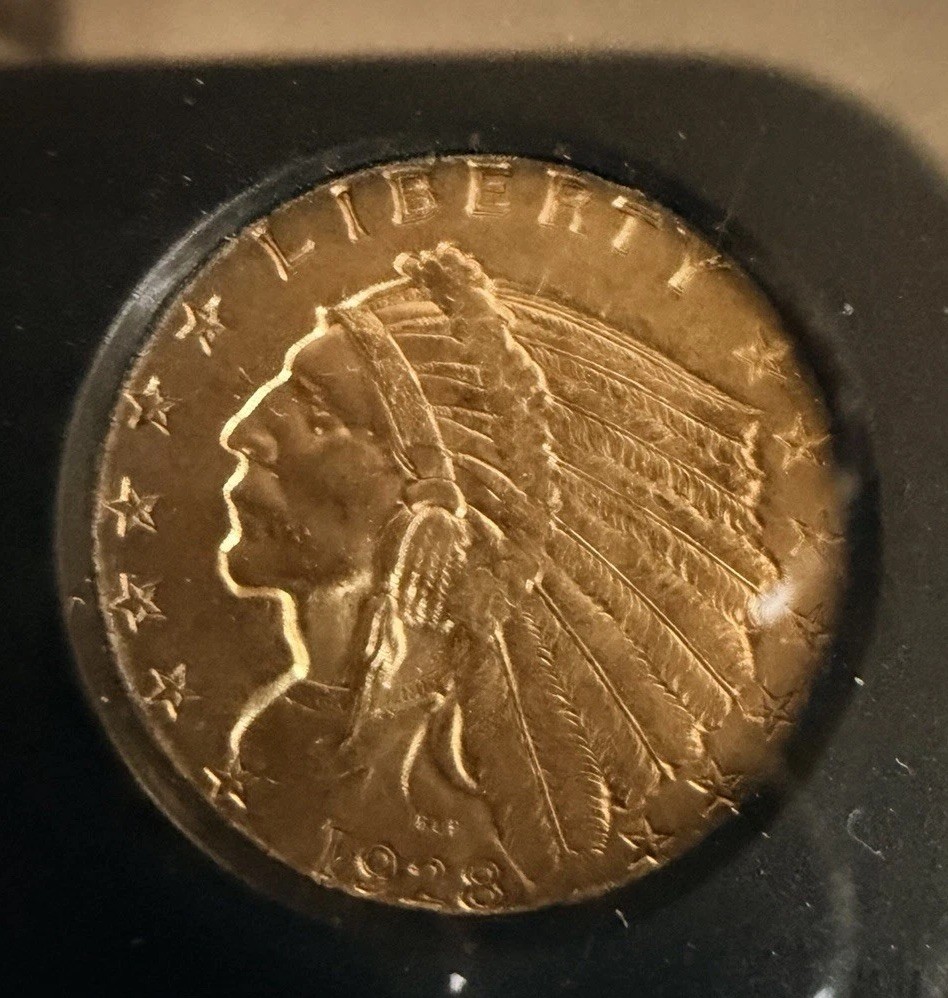 1928 $2.50 Incuse Indian Head Quarter Eagle Gold Coin - Authenticated Extra Fine
