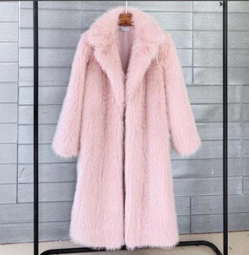 Occident Women\'s Fashion Lapel Faux Fur Jacket Loose Mid Length Coat Warm Coat