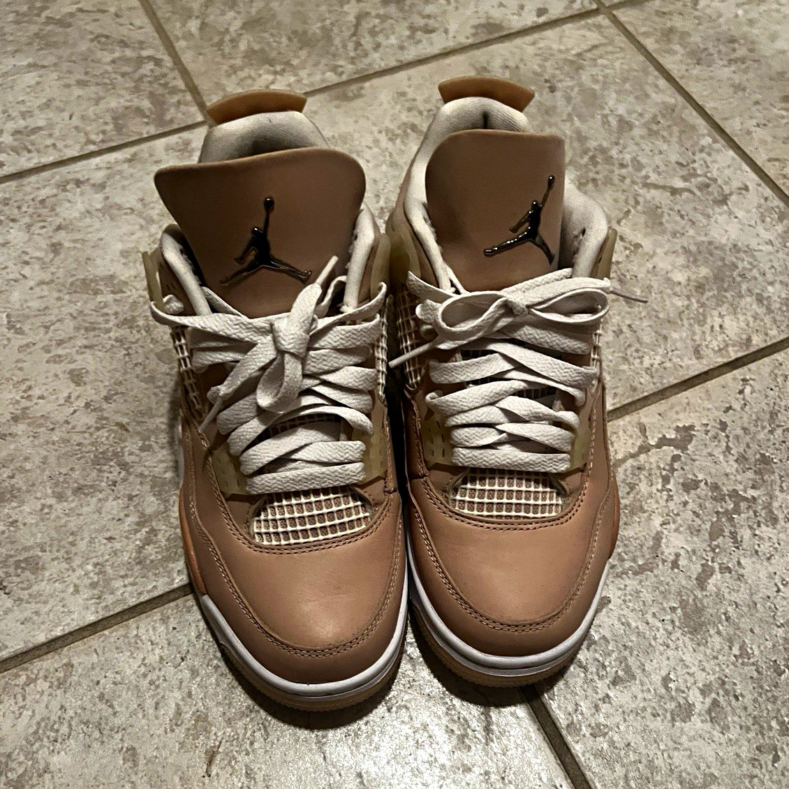 Jordan Air Jordan 4 Tan/White Mid Top Lace-Up Basketball Athletic Sneakers