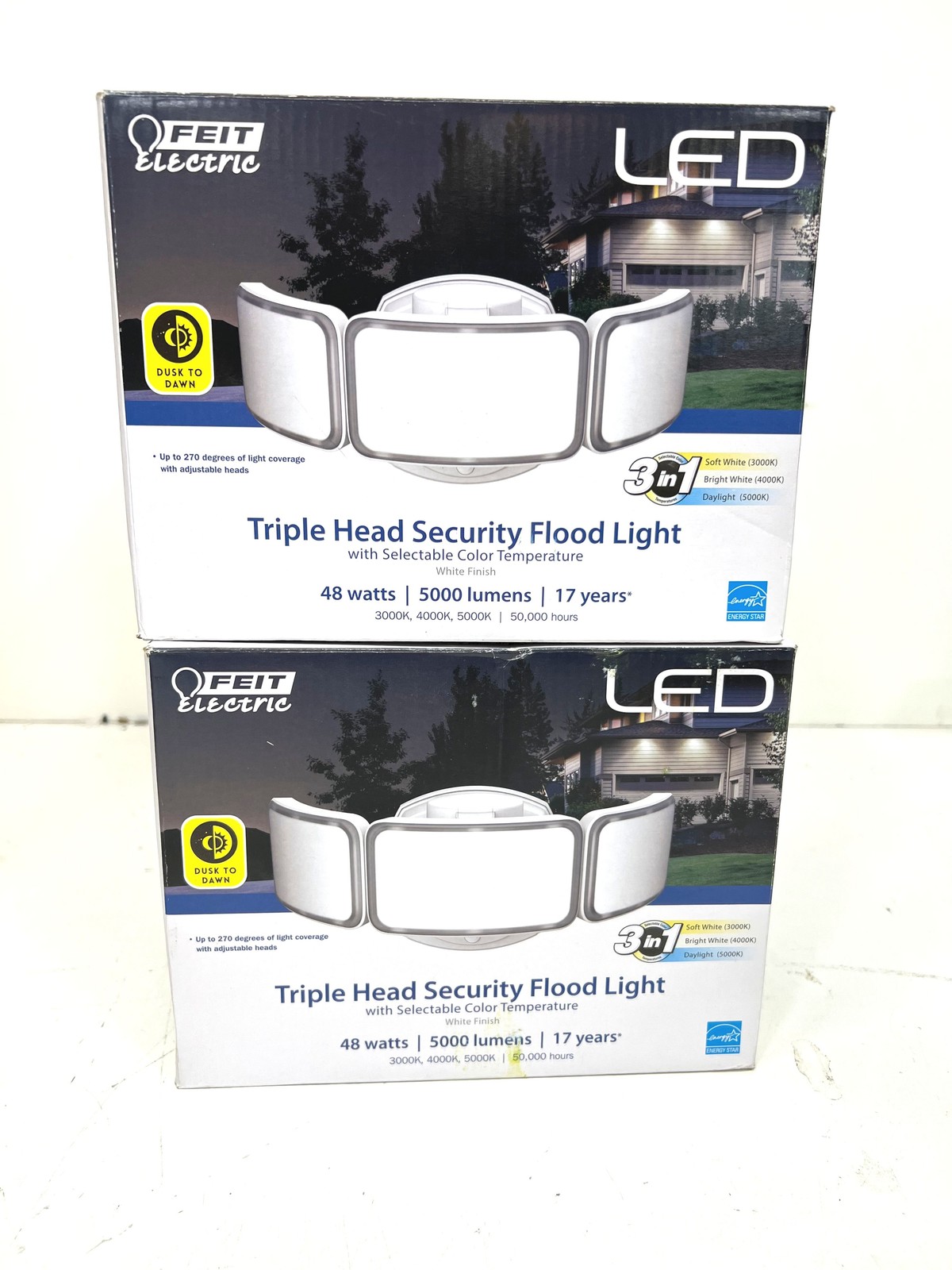 2PK Feit Electric 5000 Lumens White Dusk to Dawn LED Floor Light Select Temp New