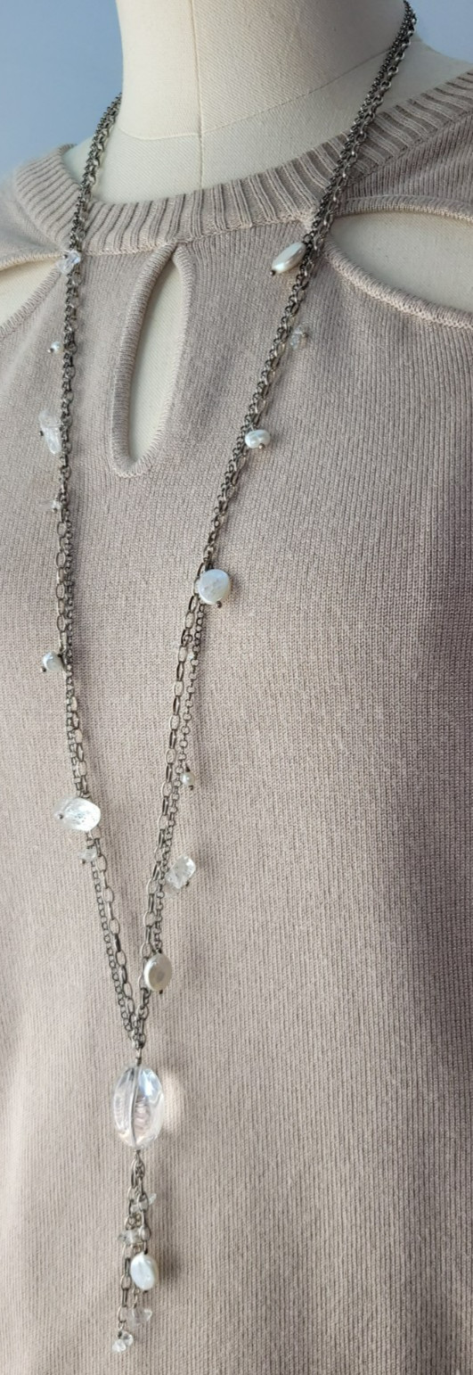 Silpada Pools of Light Quartz Coin 🫧Pearl Sterling Silver 34\ Silpada Pools of Light Quartz Coin 🫧Pearl Sterling Silver 34\