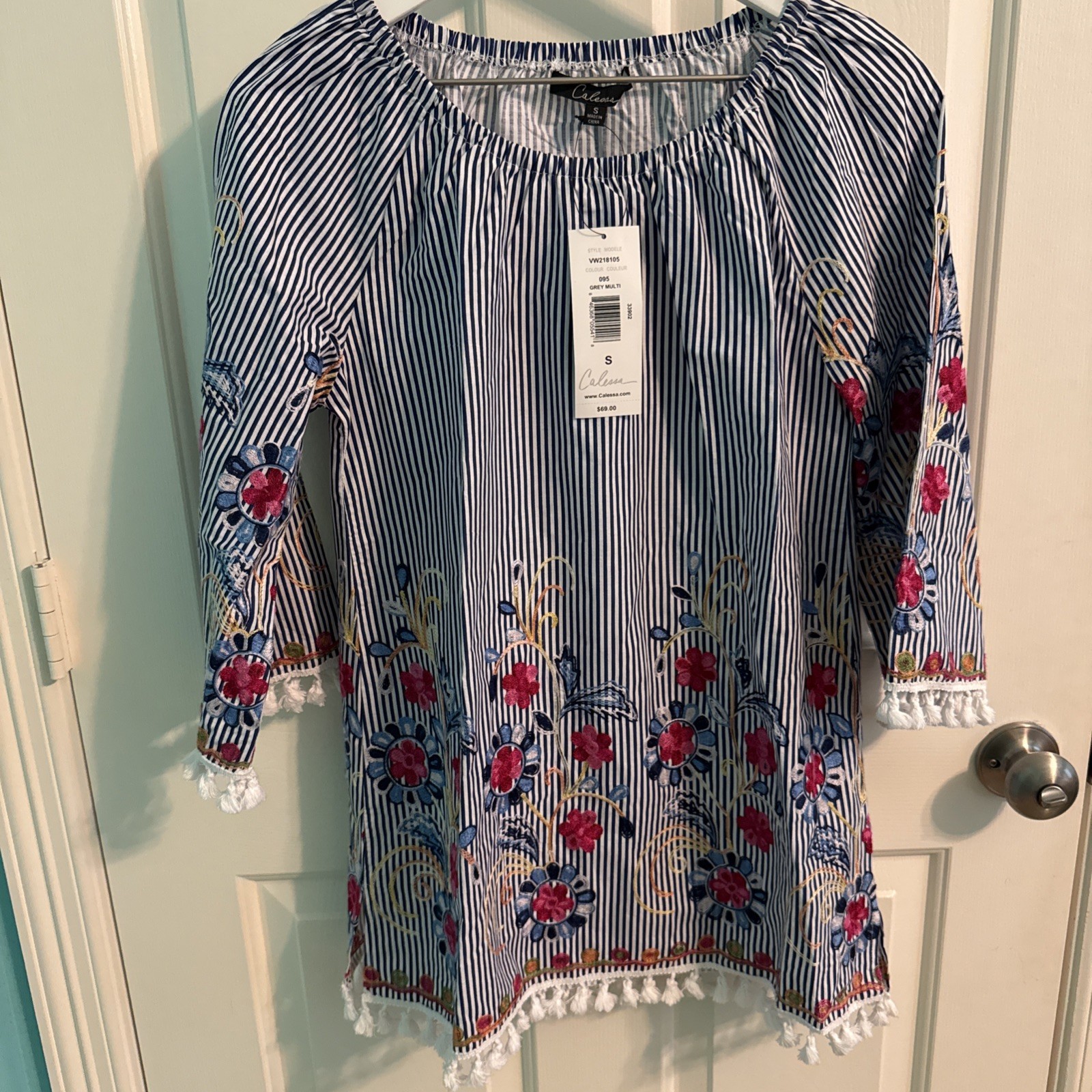 Calessa Brand Blouse Tunic With Vibrant Colorful Embroidery NWT Calessa Brand Blouse Tunic With Vibrant Colorful Embroidery NWT