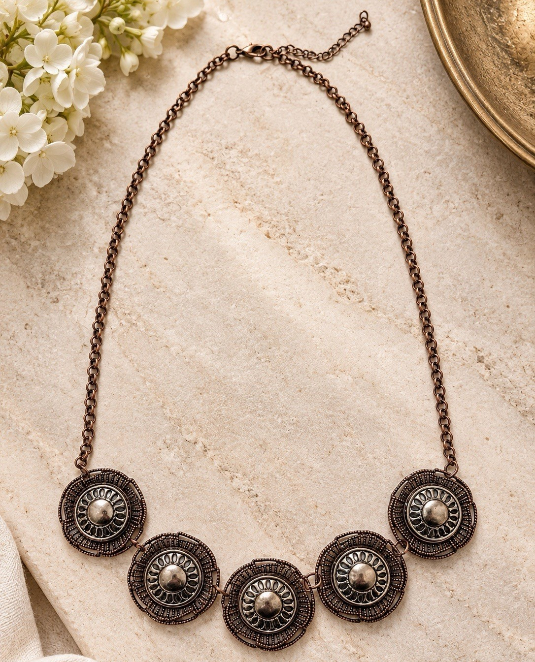 Vintage Two-Tone Medallion Statement Necklace