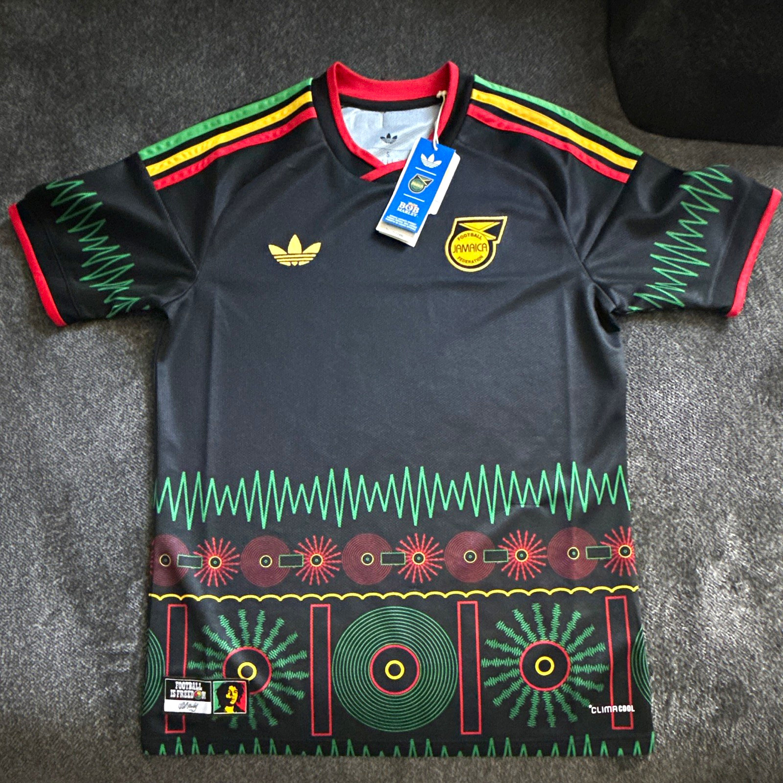 adidas Jamaica Soccer Jersey Bob Marley Black Multicolor Unisex Adult Size S