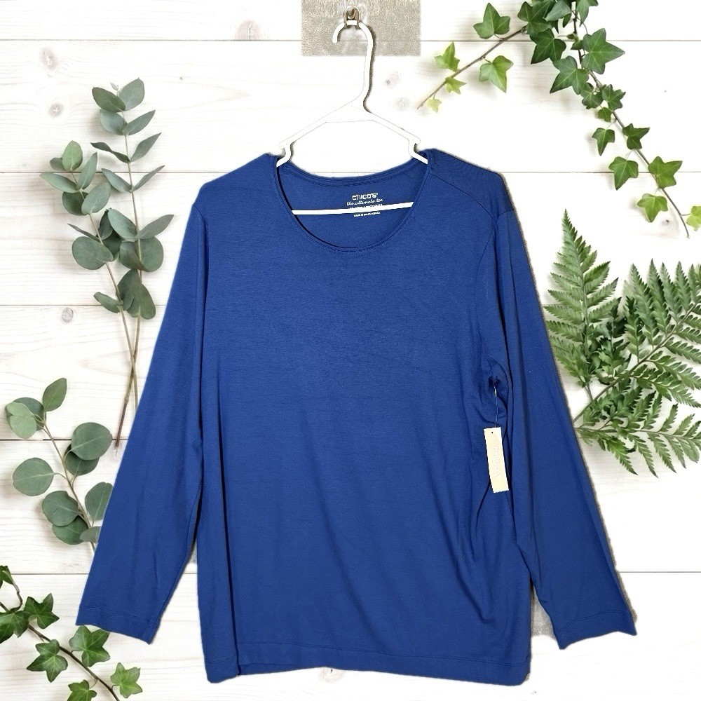 NWT Chico\'s Blue Top Womens Essentials Layer Top Long Sleeve Basic Knit NWT Chico\'s Blue Top Womens Essentials Layer Top Long Sleeve Basic Knit