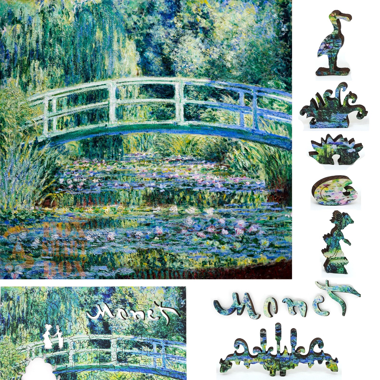 Wooden Jigsaw Puzzle for Adults by FoxSmartBox -210 pcs- Water Lilies and Bridge