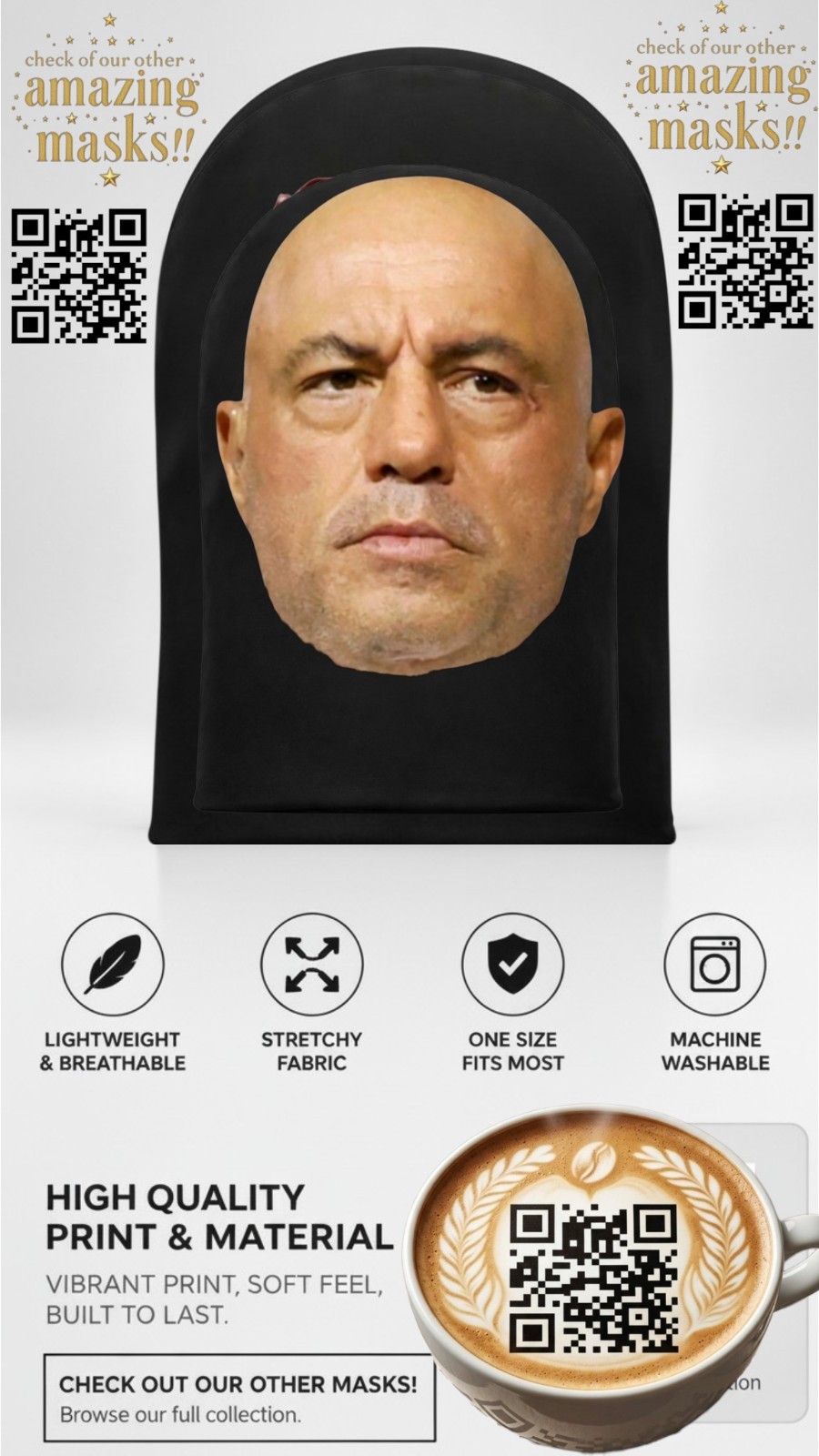 JOE ROGAN Face Mask Halloween Party Costume Cosplay FEAR FACTOR UFC PODCASTER 