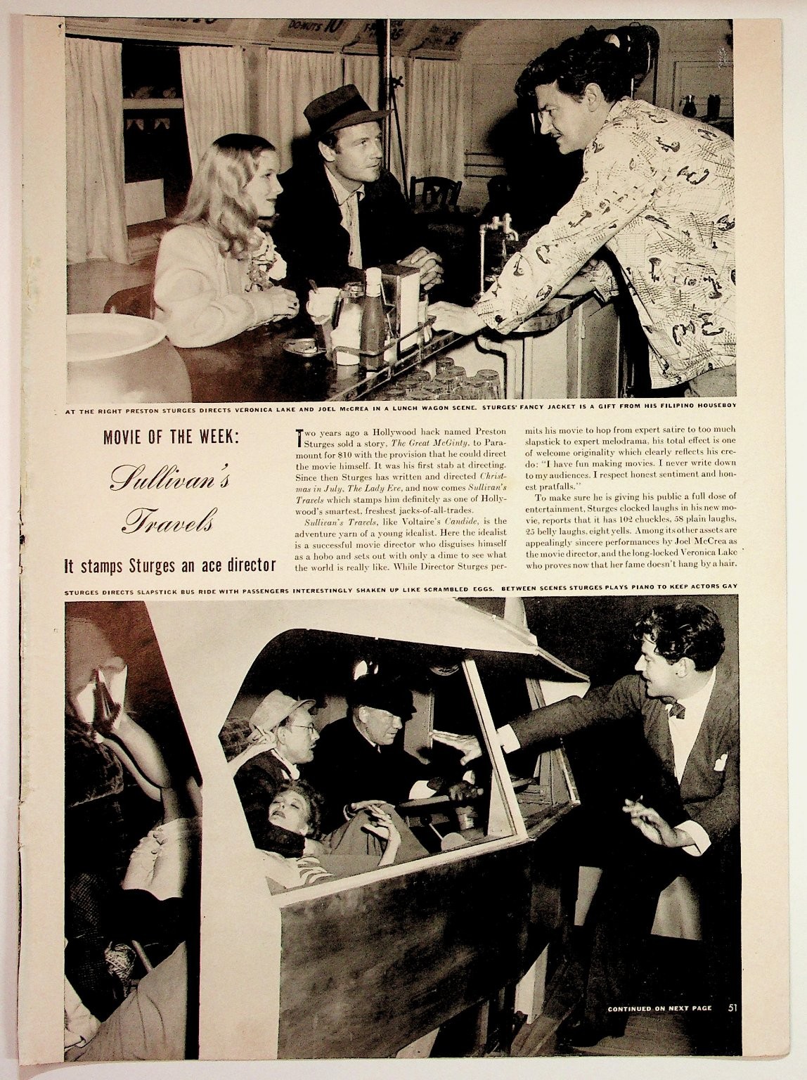 1941 Sullivan\'s Travels Magazine Article Preston Sturges Veronica Lake Joel