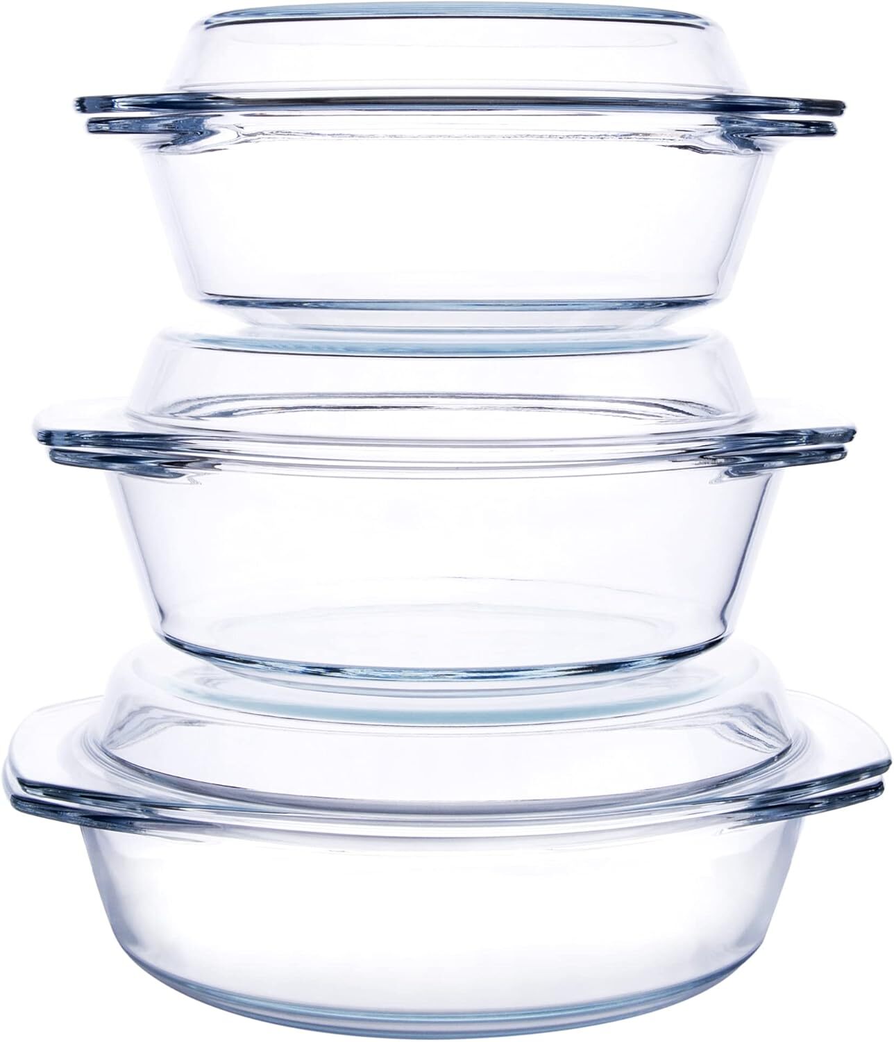 6-Piece Round Tempered Glass Casserole Dish with Lid, Oven