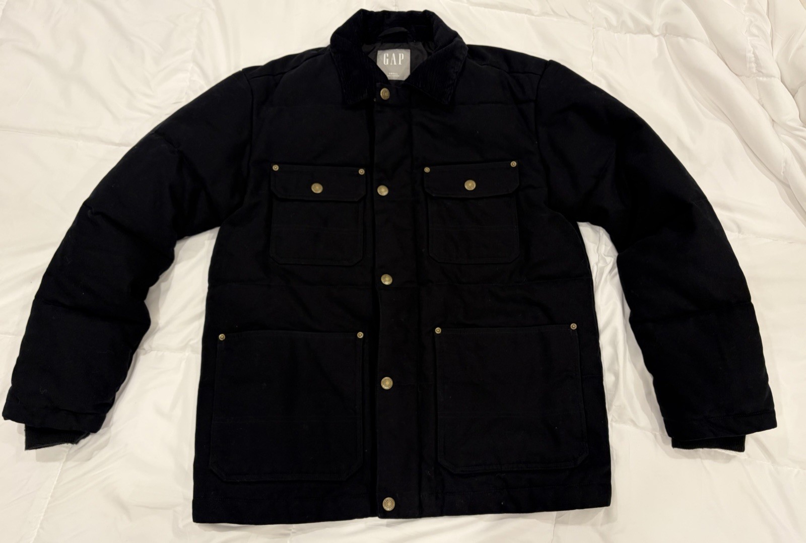 $228 Gap Men\'s Canvas 4-Pocket Workwear Puffer Jacket Coat, Black, S