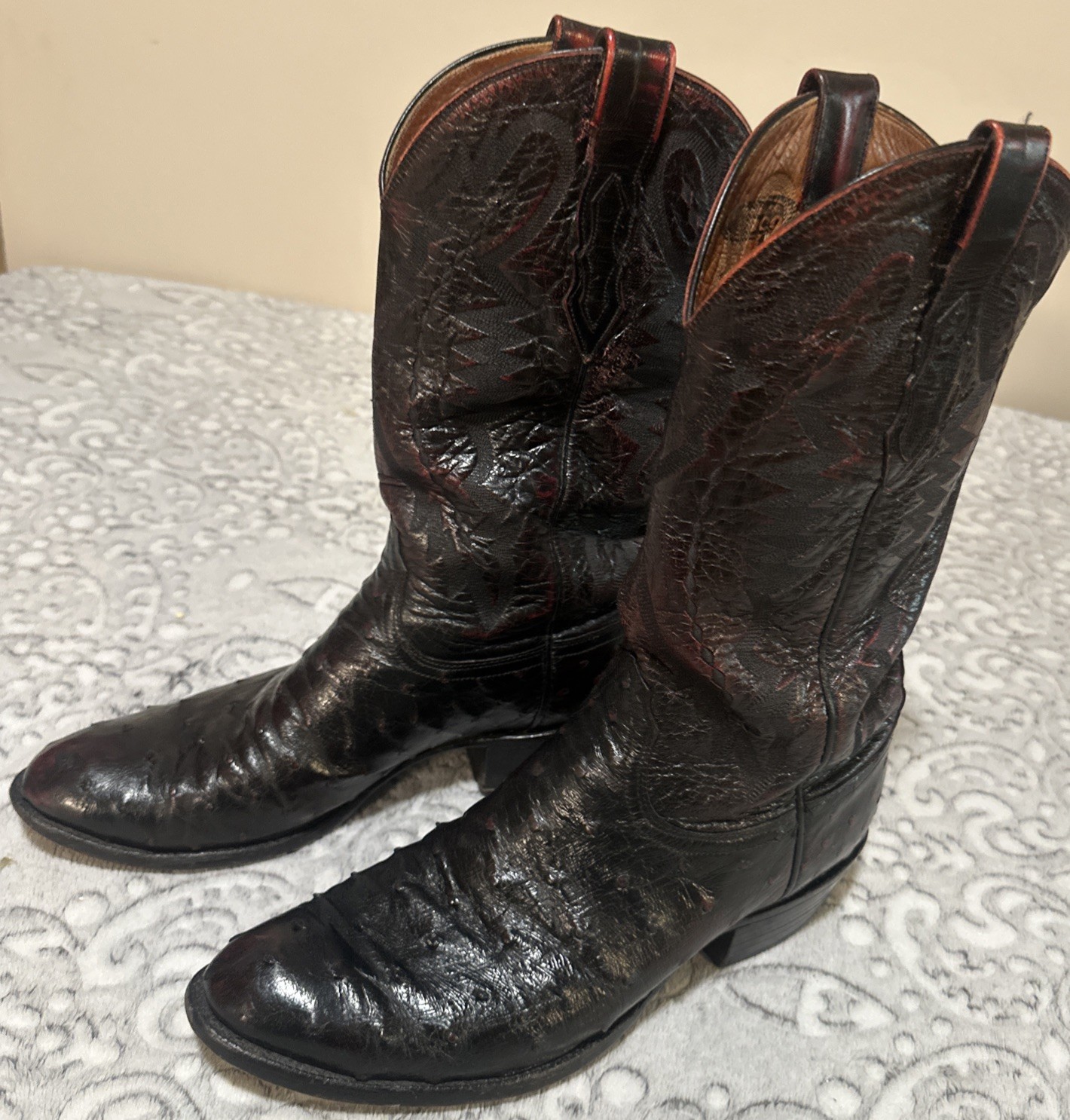 Lucchese  2000 Men\'s  9.5 D Full Quill Ostrich Boots Black Cherry T3116