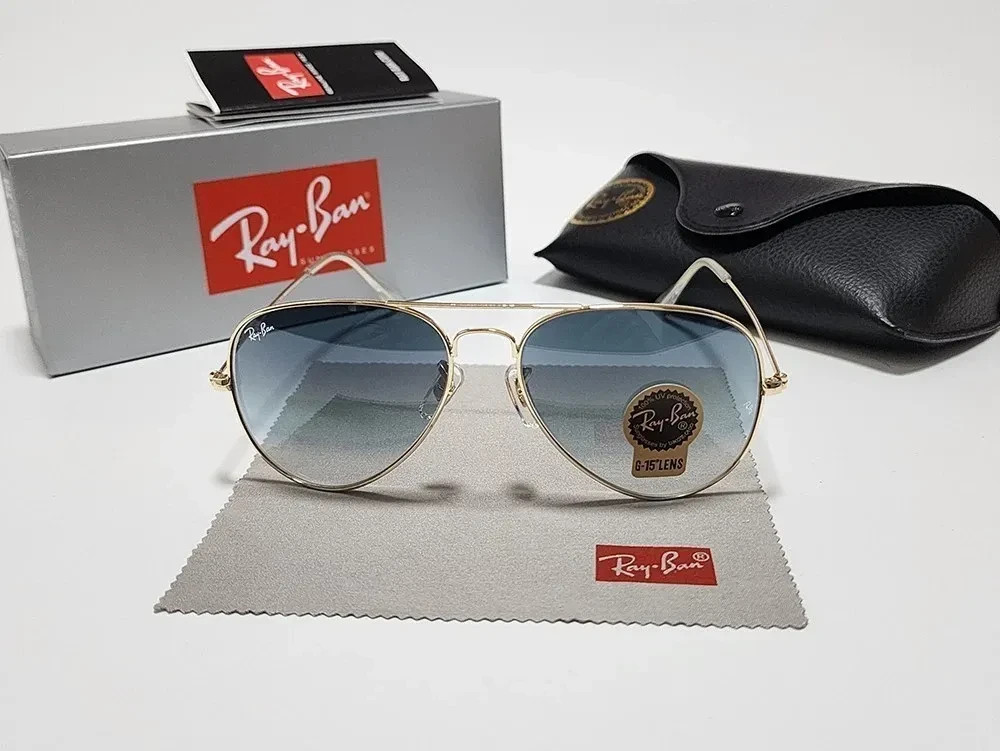 New Ray-Ban RB3025 Aviator Pilot Sunglasses Gold Frame Gradient Blue Lens 58mm