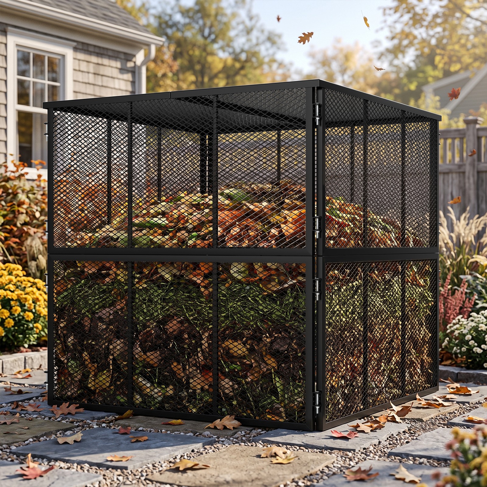 Composter Bin XXL 233.8 Gal Metal Outdoor Garden Compost w/ Lid Rustproof 2-in-1