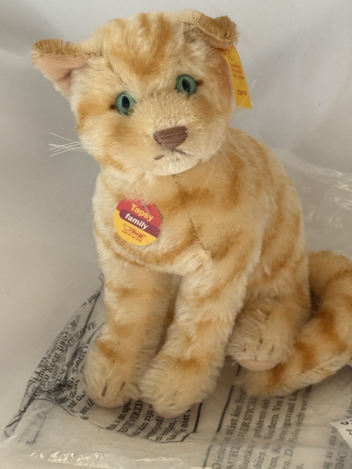 Steiff Orange Tabby Cat Plush Green Eyes Button in Ear Tags Germany Vintage