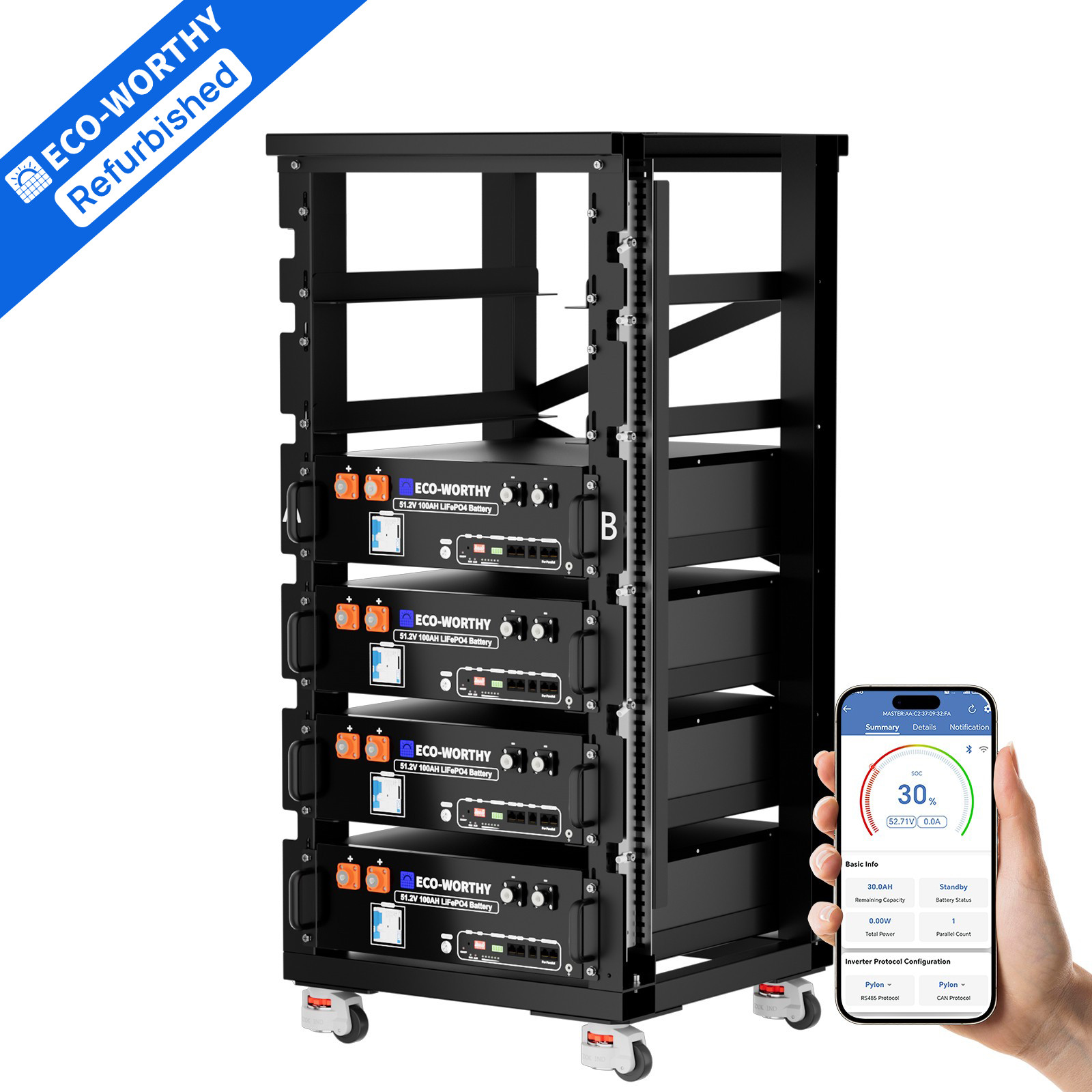 ECO-WORTHY 20.48kWh 4Pack 48V 100AH Lithium LiFePO4 Battery UL1973&UL9540A CEC