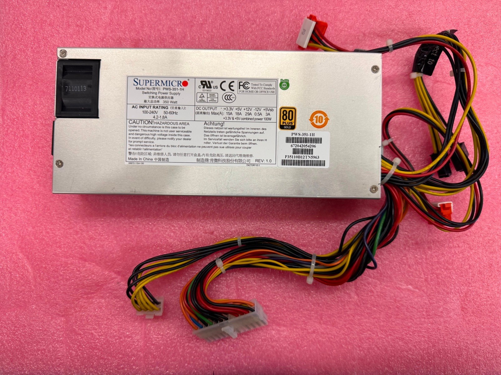 Supermicro PWS-351-1H 350W 80 Plus Gold Switching Power Supply Unit