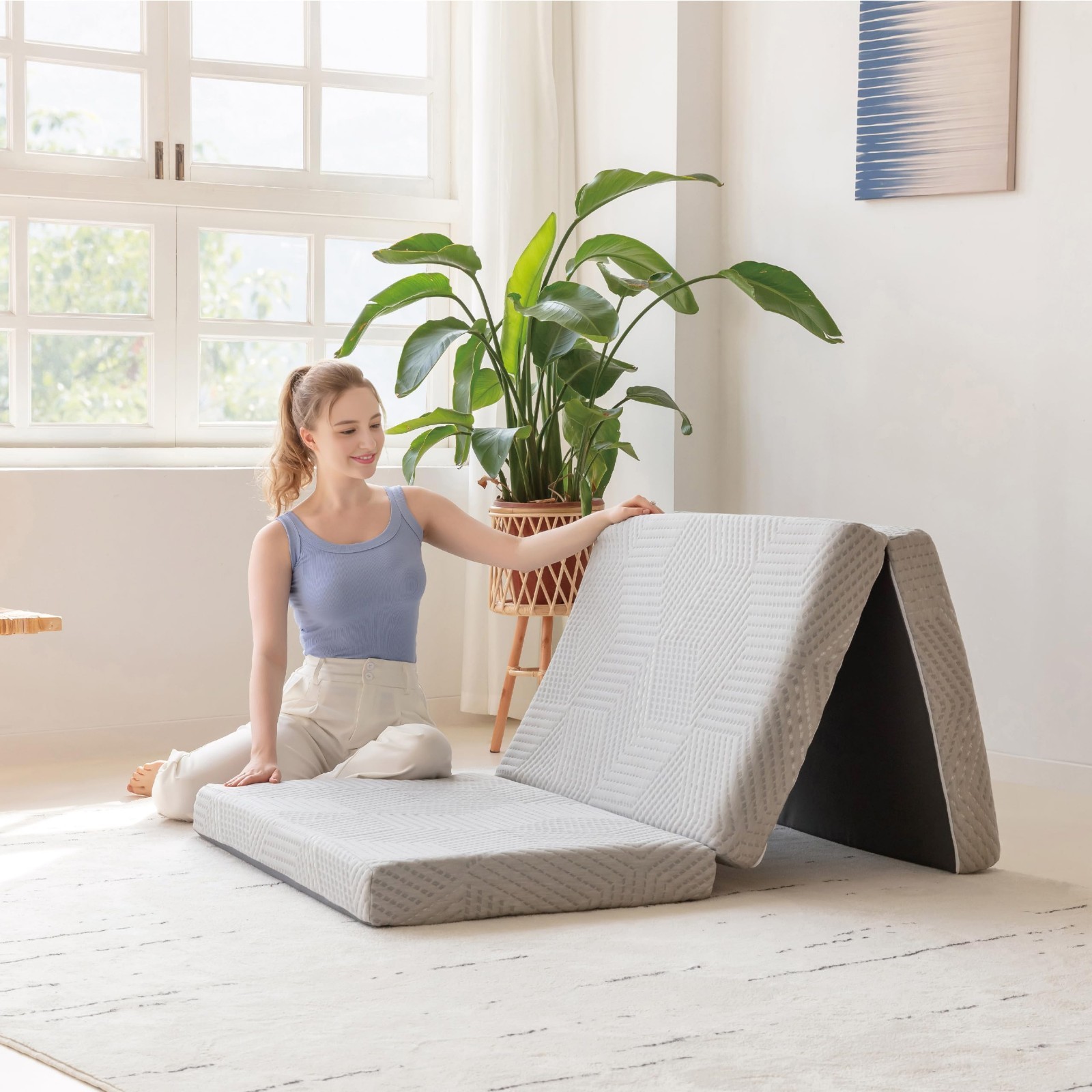 4-Inch Foldable Gel Memory Foam Trifold Mattress - Portable, Comfortable Sleep S