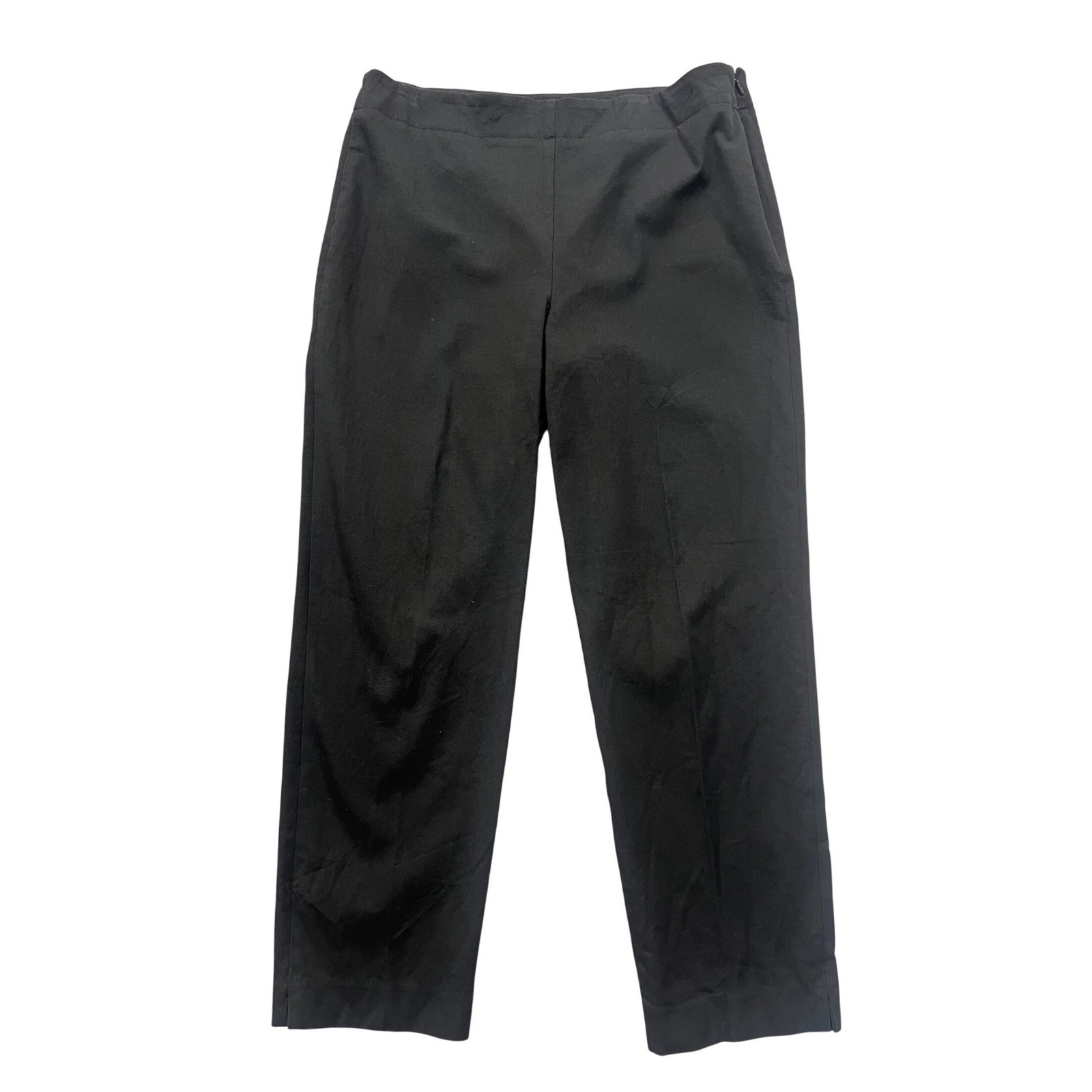 Talbots Heritage Black Straight Leg Pants Womens 12 Side Zip Cotton Blend