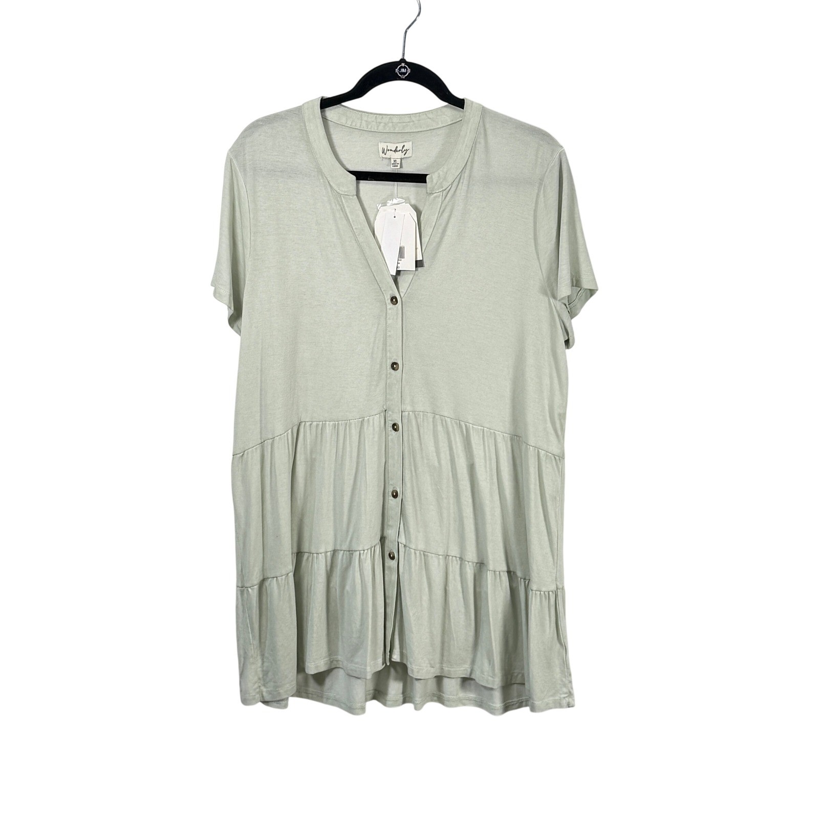 Wonderly NEW Tiered Button mini dress tunic Sage Green XL layered cottagecore