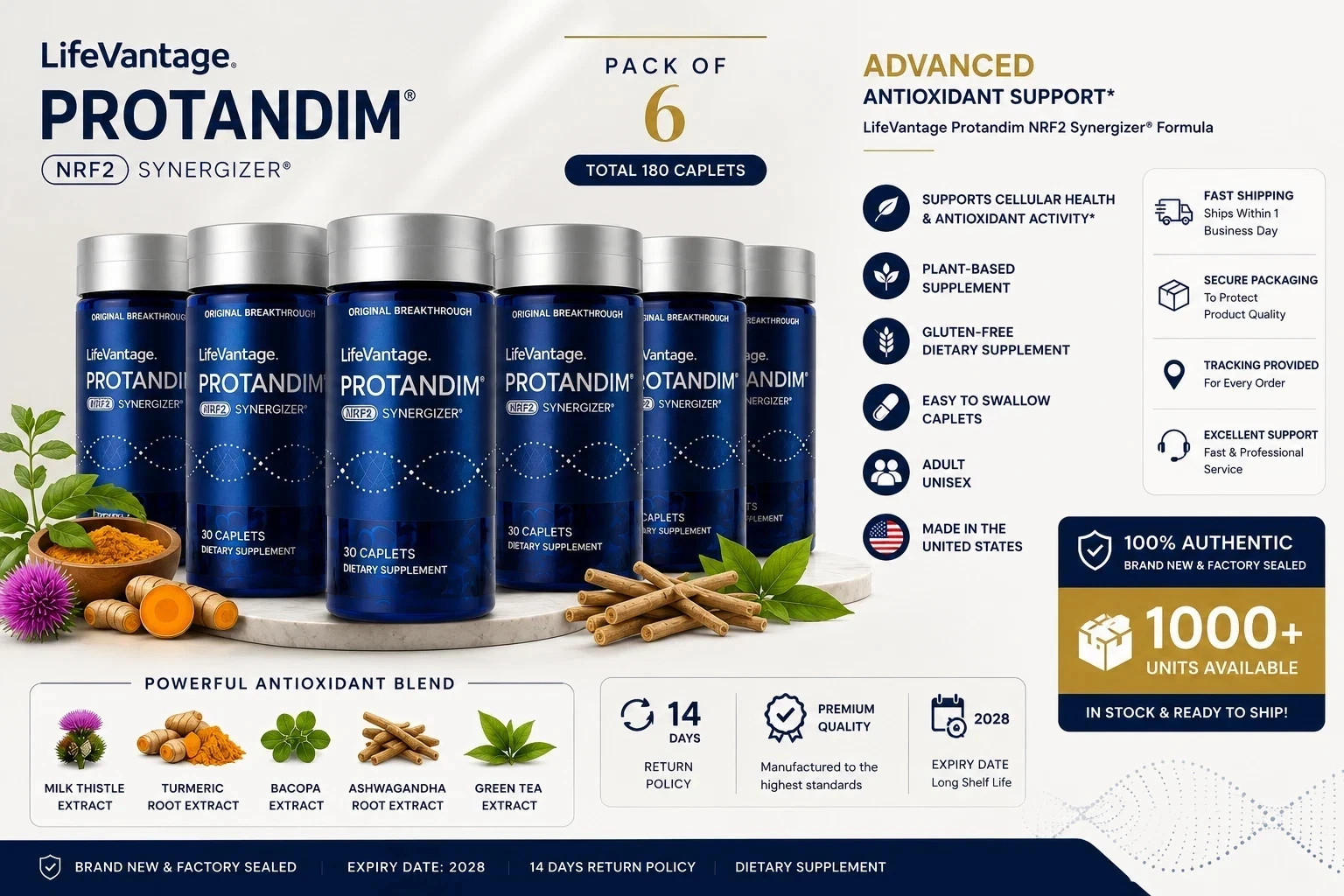 LifeVantage Protandim NRF2 Synergizer 180 Total Caplets 6 Bottles - EXP--12/2028 LifeVantage Protandim NRF2 Synergizer 180 Total Caplets 6 Bottles - EXP--12/2028