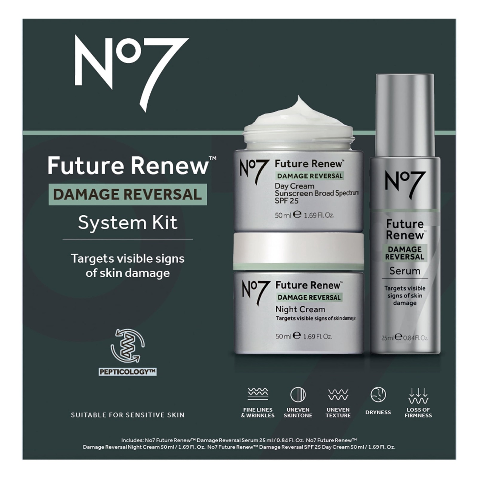 No7 Future Renew Damage Reversal 3-Piece Set Serum Day Cream SPF 25 Night Cream