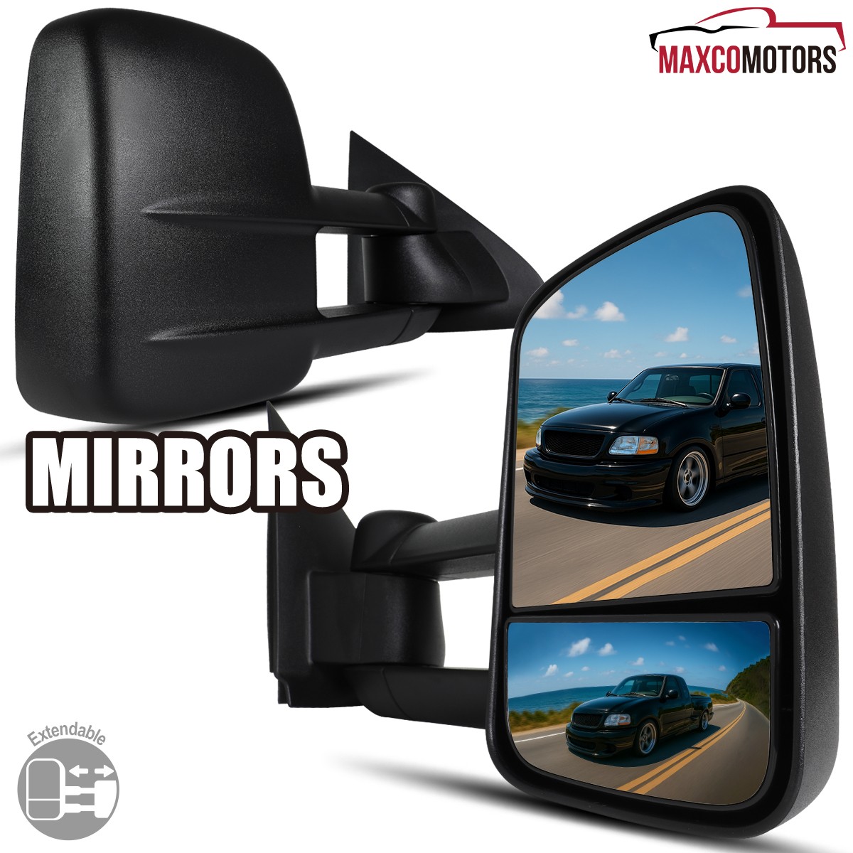 Towing Side Mirrors Fits 1997-2003 Ford F150 Manual Extend Telescope Left+Right Towing Side Mirrors Fits 1997-2003 Ford F150 Manual Extend Telescope Left+Right