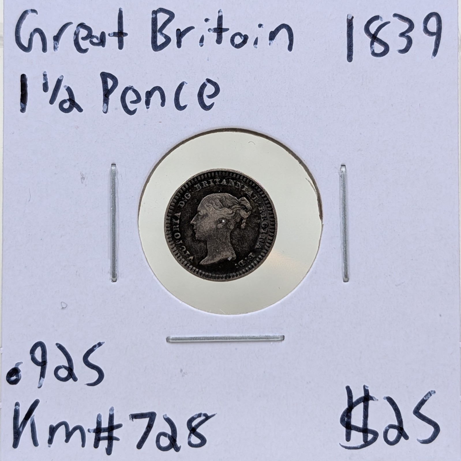 1839 Great Britain 1 1/2 Pence Km#728