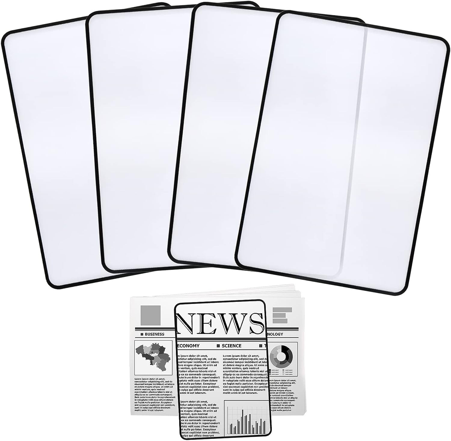 4Pcs Page Magnifying Sheet 3X Lightweight Optical Plastic Fresnel Lens Bookmark