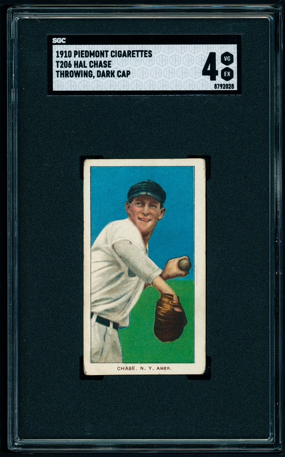 1909-11 T206 Piedmont - Hal Chase, Throwing, Dark Cap RC -  Highlanders - SGC 4