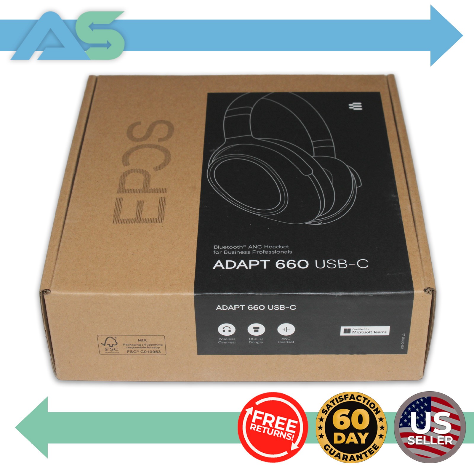 EPOS Adapt 660 USB-C Wireless Bluetooth Active Noise Cancellation Headset Black