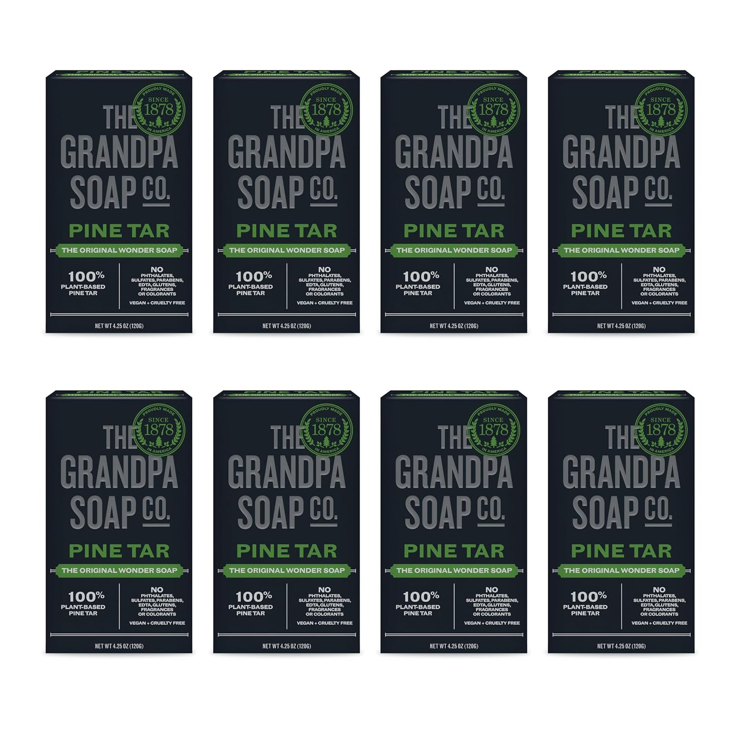 Grandpa\'S the Soap Company Pine Tar Bar Soap for Men 4.25 Oz, 8 Pack