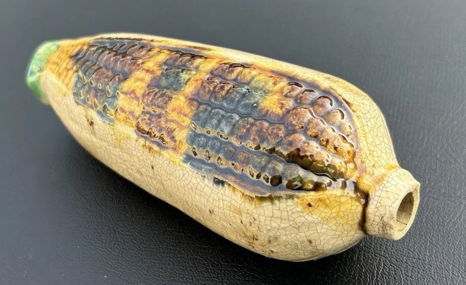 Antique William Foust & Sons Distillery Ceramic Corn Whiskey Flask Yellow Husk